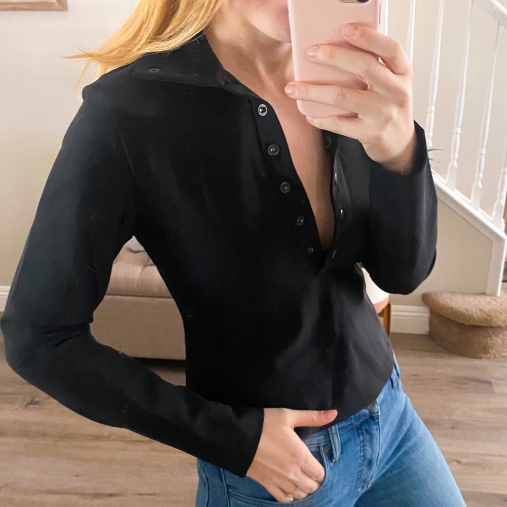 L'agence Black Cropped Collar Top Long Sleeve New With Tag Small